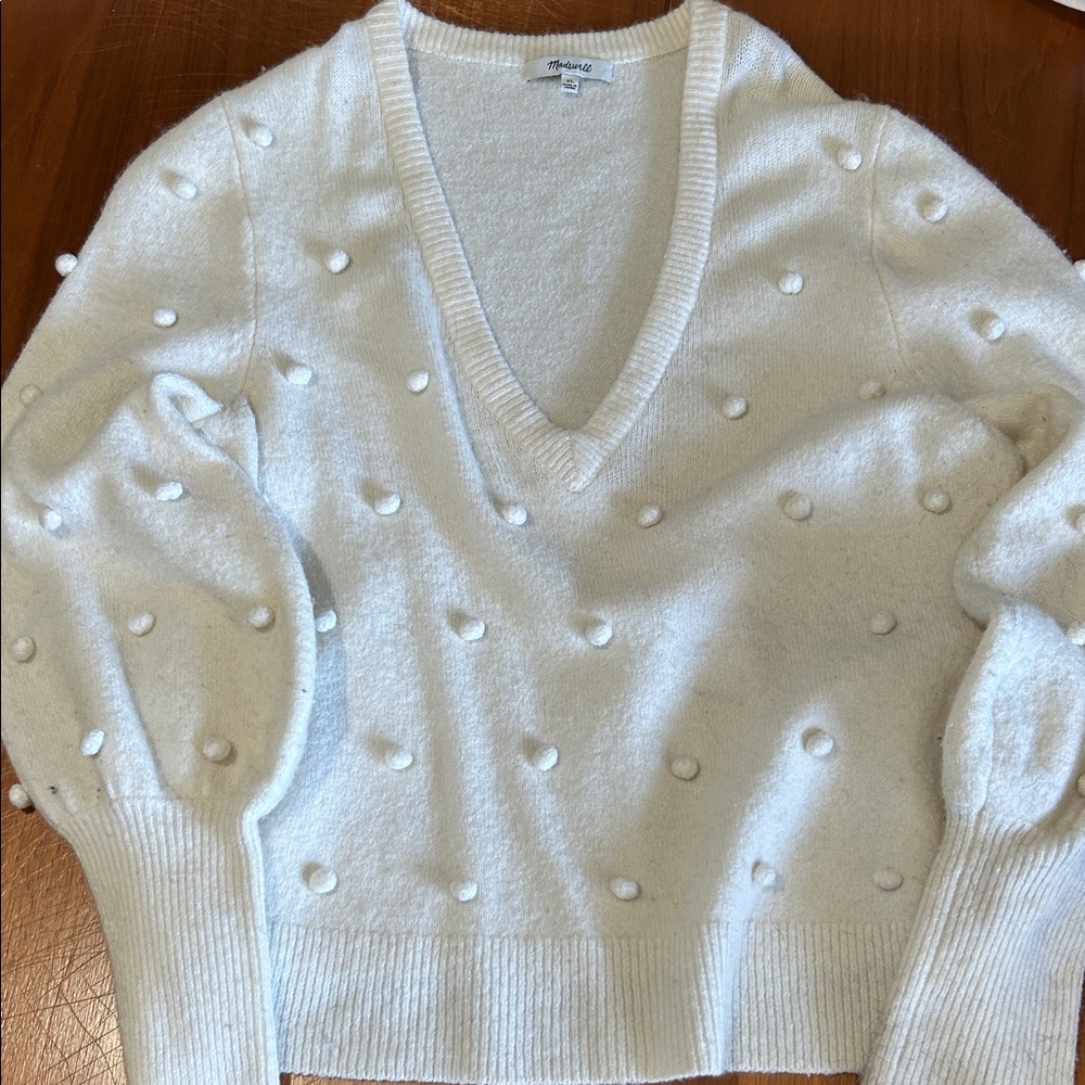Madewell Pom-Pom V-Neck Sweater